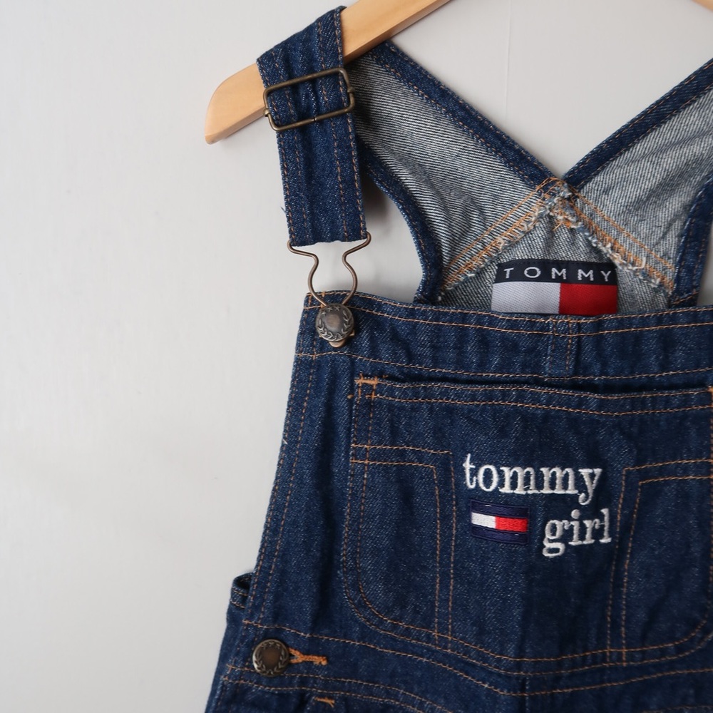 Vintage 90s Y2K Tommy Hilfiger Wide Leg Dark Wash Overalls Girls XL - Picture 4 of 9
